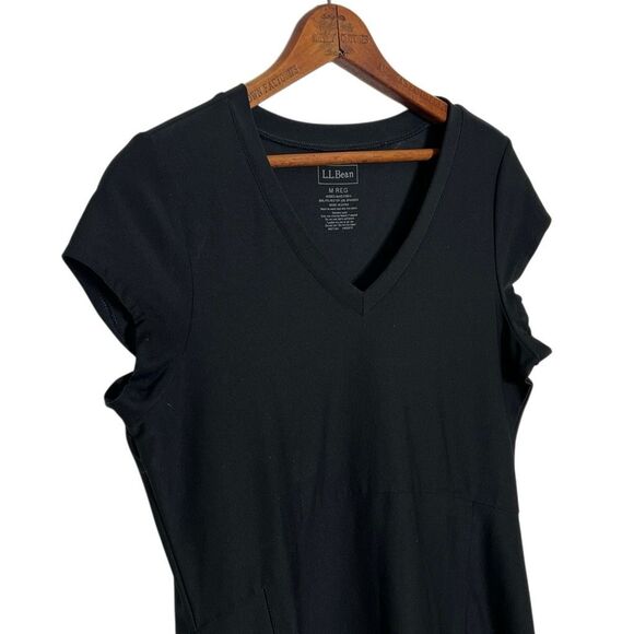 L.L. Bean V-Neck Short Sleeve Stretch UPF Fitness Active Dress Black Size Medium - Picture 3 of 6